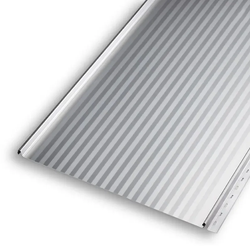 Modernes Stehfalzblech FixClick 5 F mit ansprechender Wellenprofilierung zur optischen Verringerungen von Verwerfungen von Blechelementen.